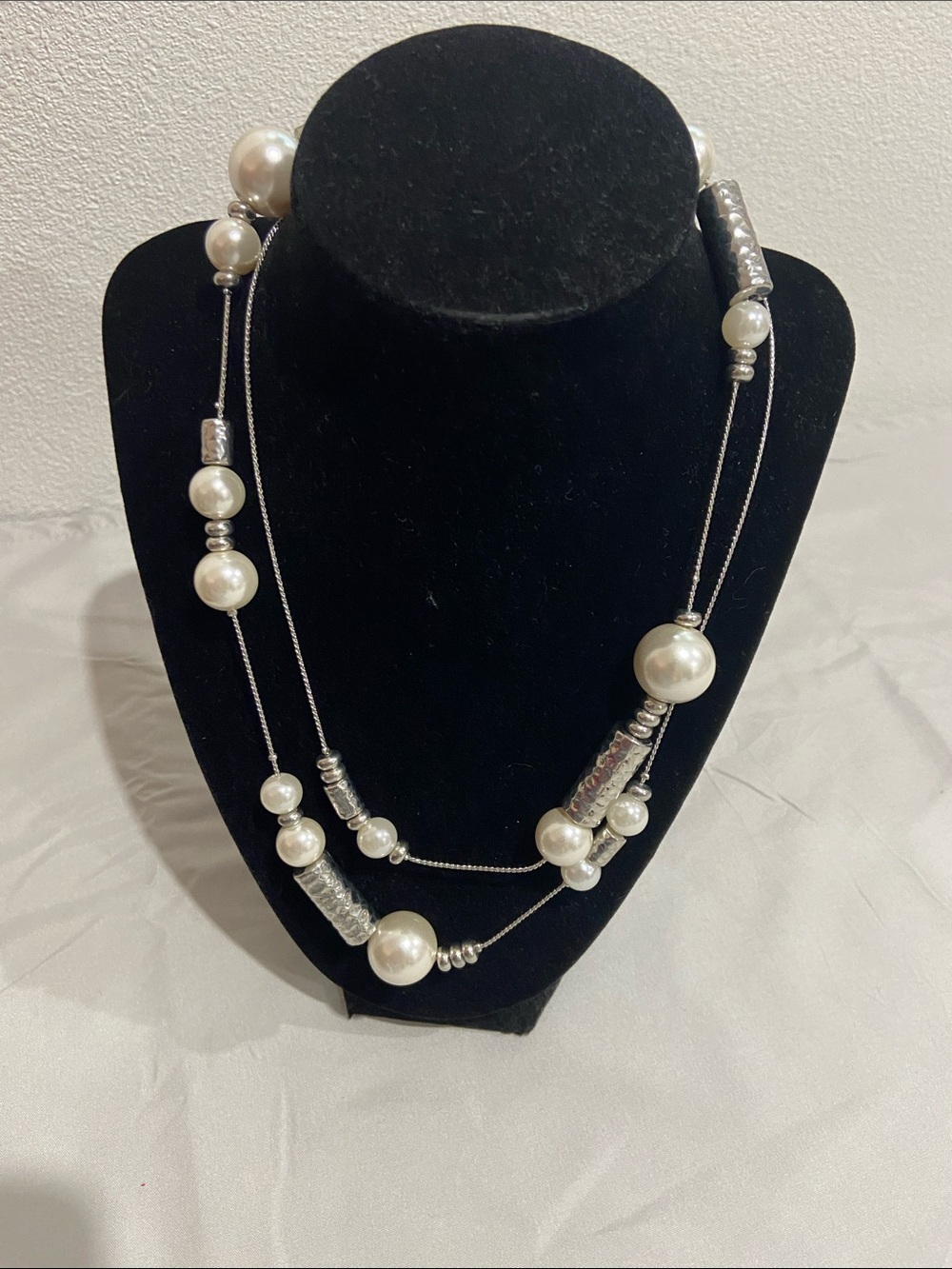 Chico's Silver and White Pearl Multi-Strand Necklace